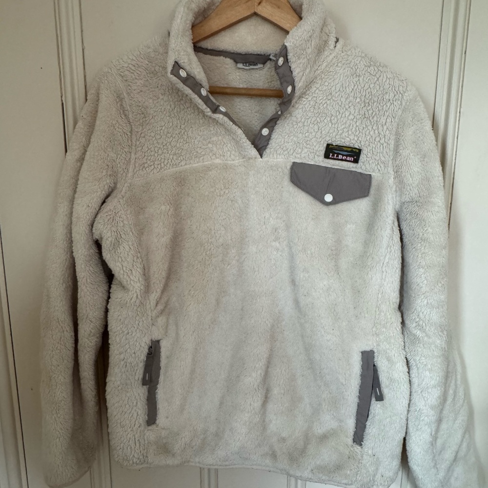 L.L.Bean Sherpa Fleece Snap Pullover Cream Women's Medium